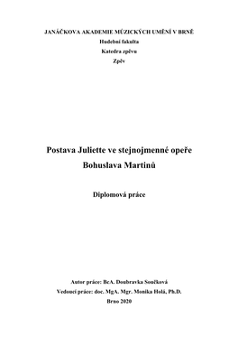 Postava Juliette Ve Stejnojmenné Opeře Bohuslava Martinů