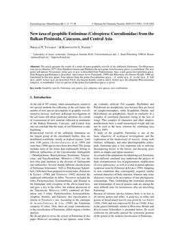 New Taxa of Geophilic Entiminae (Coleoptera: Curculionidae) from the Balkan Peninsula, Caucasus, and Central Asia