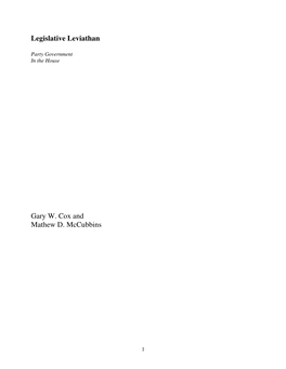 Legislative Leviathan Gary W. Cox and Mathew D. Mccubbins