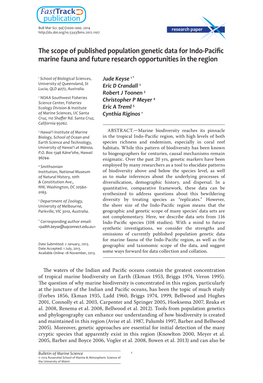 The Scope of Published Population Genetic Data for Indo-Pacific Marine Fauna and Future Research Opportunities in the Region