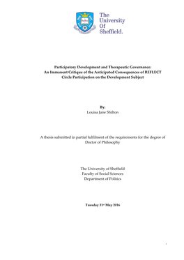 Participatory Development and Therapeutic Governance: an Immanent Critique of the Anticipated Consequences of REFLECT Circle Participation on the Development Subject