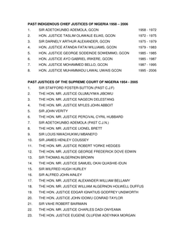 Past Justices of Supreme Court of Nigeria 1958-2006