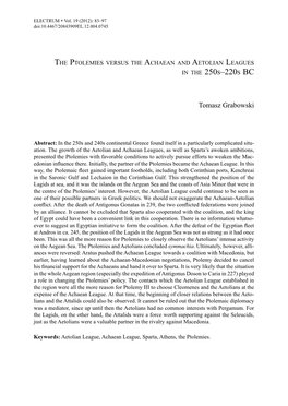 The Ptolemies Versus the Achaean and Aetolian Leagues in the 250S–220S Bc