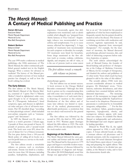 The Merck Manual: a Century of Medical Publishing and Practice
