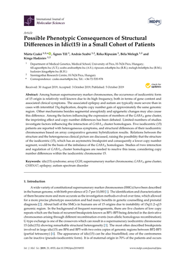 Possible Phenotypic Consequences of Structural Differences in Idic(15)