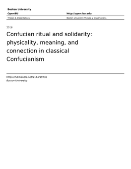 Confucian Ritual and Solidarity: Physicality, Meaning, and Connection in Classical Confucianism