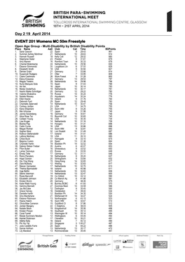 Day 2 19 April 2014 EVENT 201 Womens MC 50M Freestyle