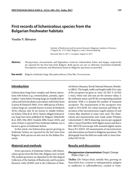 First Records of Lichenicolous Species from the Bulgarian Freshwater Habitats