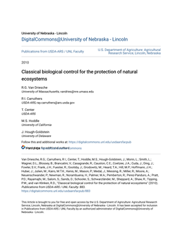 Classical Biological Control for the Protection of Natural Ecosystems