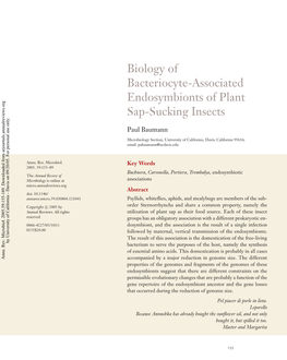 Biology of Bacteriocyte-Associated Endosymbionts of Plant Sap-Sucking Insects