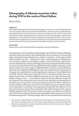 Ethnography of Albanian Mountain Tribes During WWI in the Works of Karel Sellner OPEN ACCESS Robert Dobra