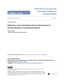 Reflections on the Post-Partition Period: Life Narratives of Kashmiri Muslims in Contemporary Kashmir