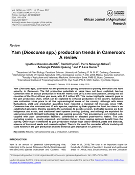 Yam (Dioscorea Spp.) Production Trends in Cameroon: a Review