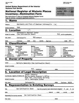 National Register of Historic Places Inventory Nomination Form 1. Name 2. Location 4. Owner of Property 6. Representation In
