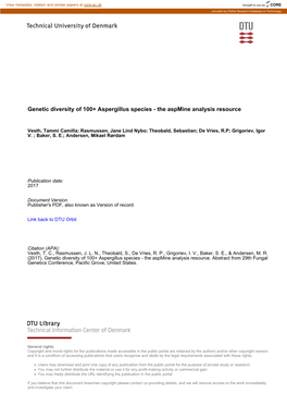 Genetic Diversity of 100+ Aspergillus Species - the Aspmine Analysis Resource