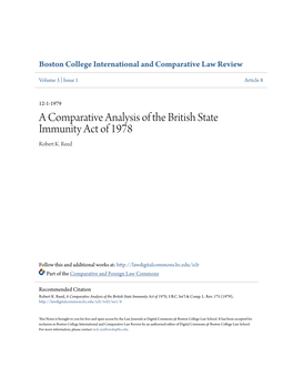 A Comparative Analysis of the British State Immunity Act of 1978 Robert K