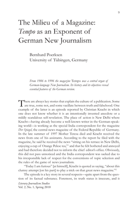 The Milieu of a Magazine: Tempo As an Exponent of German New Journalism