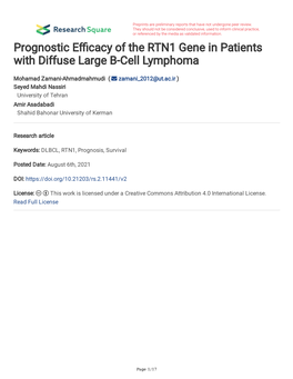 Prognostic E Cacy of the RTN1 Gene in Patients with Diffuse Large B-Cell