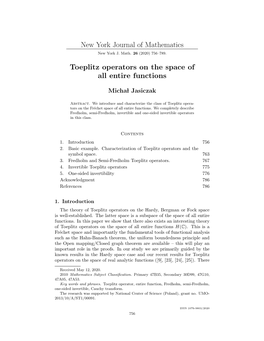 Toeplitz Operators on the Space of All Entire Functions