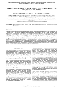 TREE CANOPY COVER MAPPING USING Lidar in URBAN BARANGAYS of CEBU CITY, CENTRAL PHILIPPINES