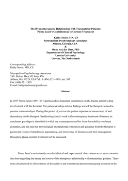 The Hypnotherapeutic Relationship with Traumatized Patients: Pierre Janet’S Contributions to Current Treatment