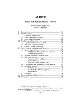 ARTICLE Jones Act Administrative Waivers