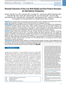 Neonatal Outcomes of Very Low Birth Weight and Very Preterm Neonates: an International Comparison