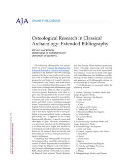 Osteological Research in Classical Archaeology: Extended Bibliography