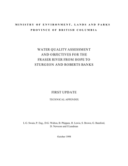 Water Quality Assessment and Objectives for the Fraser River from Hope to Sturgeon and Roberts Banks First Update