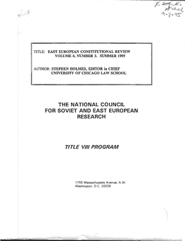 East European Constitutional Review Volume Number 3. Summer 1995