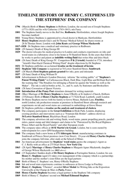 Timeline History of Henry C. Stephens Ltd the Stephens' Ink Company