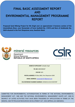 Final Basic Assessment Report and Environmental Management