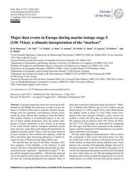 Major Dust Events in Europe During Marine Isotope Stage 5 (130–74 Ka): a Climatic Interpretation of the “Markers”