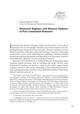 Memorial Regimes and Memory Updates in Post-Communist Romania1