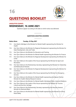 Questions Booklet No 16
