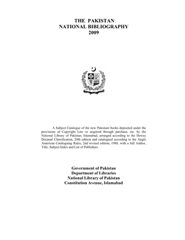 The Pakistan National Bibliography 2009