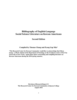 Bibliography of English-Language Social Science Literature on Korean Americans