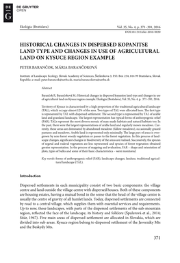 Historical Changes in Dispersed Kopanitse Land Type and Changes in Use of Agricultural Land on Kysuce Region Example