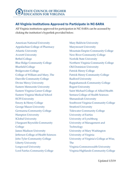 Virginia Institutions Approved to Participate in NC-SARA