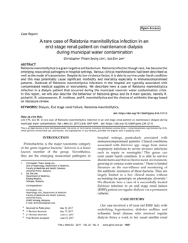 A Rare Case of Ralstonia Mannitolilytica Infection in an End