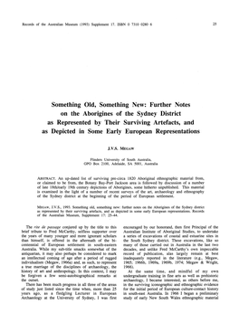 Further Notes on the Aborigines of the Sydney District As Represented by Their Surviving Artefacts, and As Depicted in Some Early European Representations