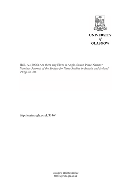 Are There Any Elves in Anglo-Saxon Place-Names? Nomina: Journal of the Society for Name Studies in Britain and Ireland 29:Pp