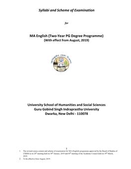 Syllabi and Scheme of Examination MA English