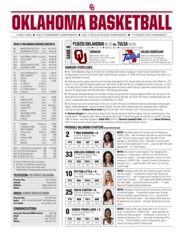 19/20 OKLAHOMA (6-2) Vs. TULSA (3-6) GAME 9