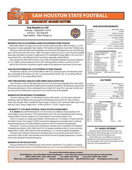 Sam Houston State Football Bearkat Game Notes