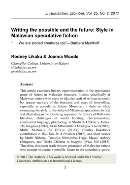 Writing the Possible and the Future: Style in Malawian Speculative Fiction “