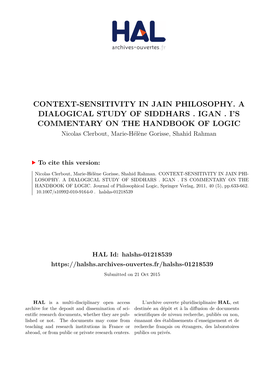 Context-Sensitivity in Jain Philosophy. a Dialogical Study of Siddhars