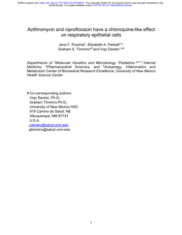 Azithromycin and Ciprofloxacin Have a Chloroquine-Like Effect on Respiratory Epithelial Cells