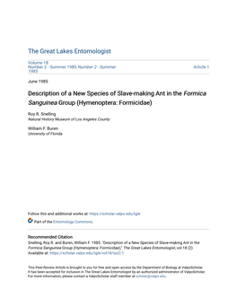 Description of a New Species of Slave-Making Ant in the Formica Sanguinea Group (Hymenoptera: Formicidae)