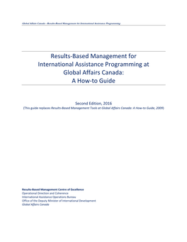 Results-Based Management for International Assistance Programming